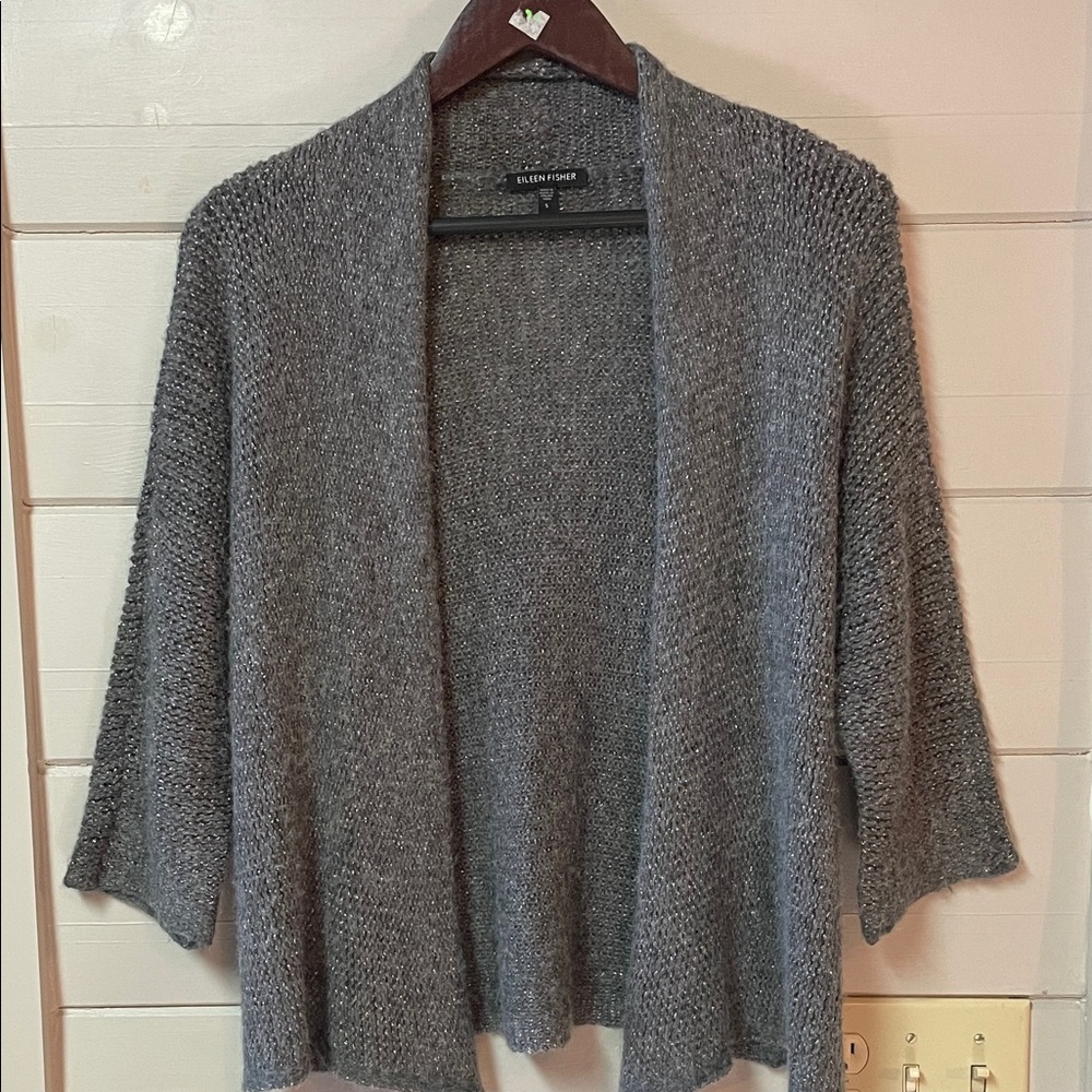 Eileen Fisher Gray Wool Alpaca Blend Loose Knit Open Cardigan Size S.